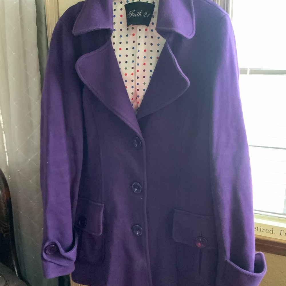 Faith 21 Women’s Purple Pea Coat with Lapel Collar